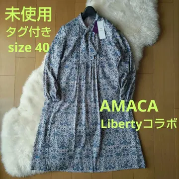 미사용 40 리버티 프린트 보타이 원피스 AMACA 아마카