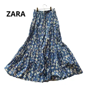 새상품급 ZARA 자라 맥시 롱 스커트 꽃무늬 블루 플레어 스커트 면