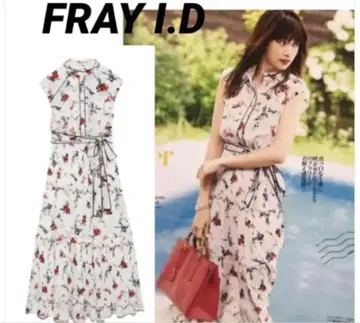 [새상품급] FRAY ID 스탠드 카라 플라워 롱 원피스 꽃무늬 플리츠