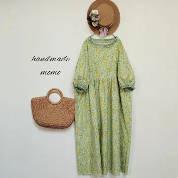 handmade 윌리엄 모리스 원단 사용 프릴 개더 원피스