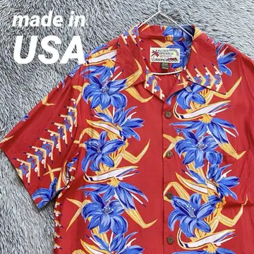 USA 제작 레이온 알로하 셔츠 보더 패턴