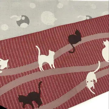 [새상품] 고양이 무늬 반폭 오비 빨간색과 회색