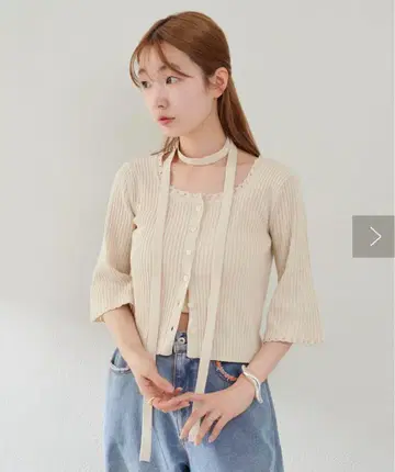 kastane 리브 니트 스퀘어 레이스 가디건