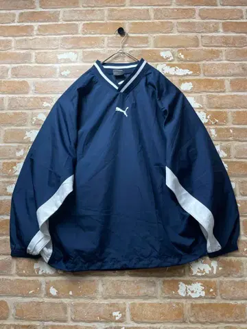 00s 푸마 PUMA 나일론 풀오버 센터 로고 자수 네이비
