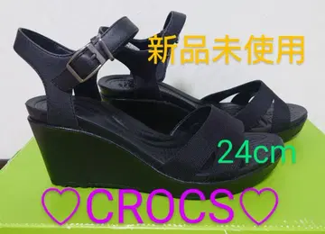 미사용 새상품 [ CROCS ] 웨지솔 샌들 24cm 블랙