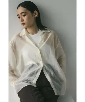 STYLEMIXER 슬릿 슬리브 시어 셔츠 화이트 시스루