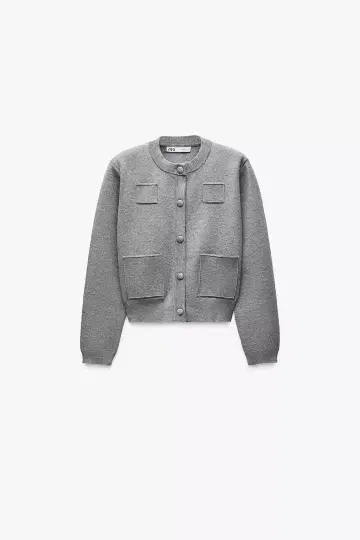 ZARA 플레인 니트 자켓 패딩 숄더