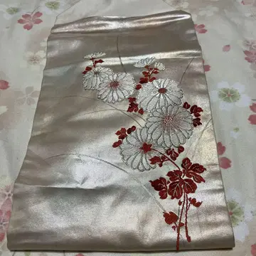 나고야 오비 앤티크 고급품 국화 빨간 줄기 잎