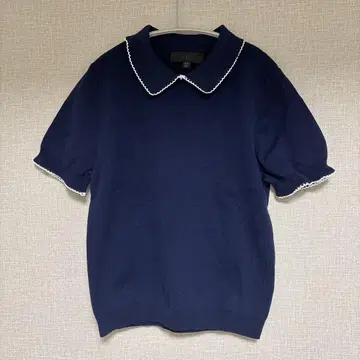 ZARA 네이비 카라 부착 반팔 니트
