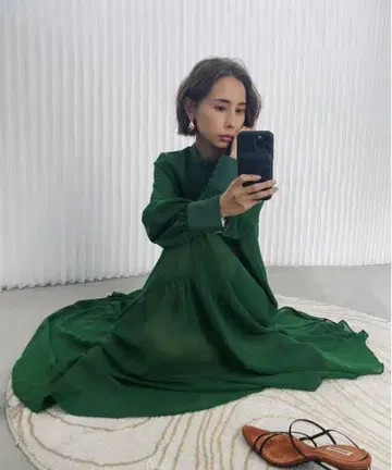 AIRY HIGH NECKED DRESS 그린 S 사이즈 k225