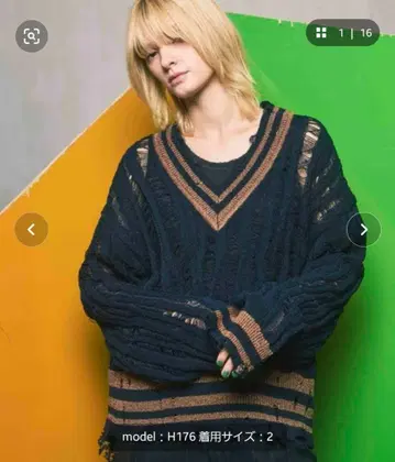 MAISON SPECIAL 화지 데미지 칠덴 V넥 니트 풀오버