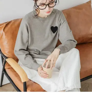 하트 자수 그레이 스웨터 프리 사이즈