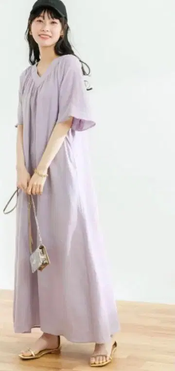 어반 리서치 린넨 개더 릴랙스 원피스 그린