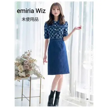 미사용 emiria Wiz 블록 체크 데님 원피스