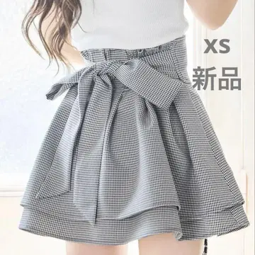 슬림 레그 리본 스커트 하운드투스 체크 xs 미셸 마카롱