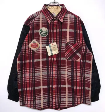 90's 데드스탁 와펜 체크 무늬 절개 넬 셔츠 자켓