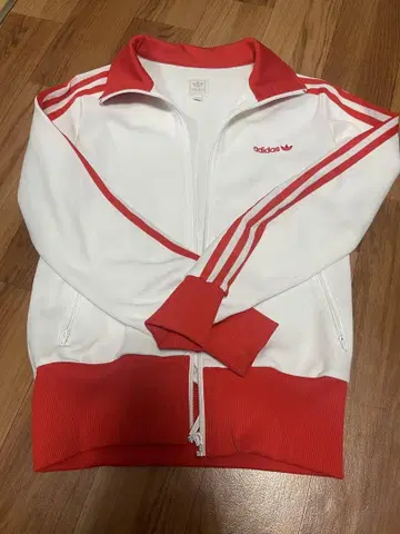 [레어] adidas 트랙 자켓 자수 로고 화이트 빨간색 여성용 M