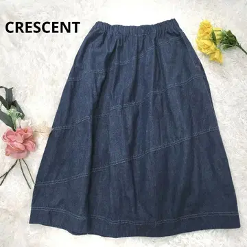 CRESCENT 인디고 데님 스티치 미디 스커트