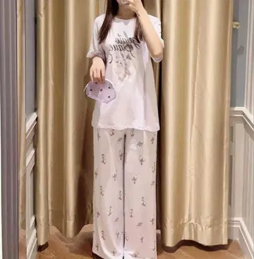 [미사용 새상품] 젤라또피케 고양이 룸웨어 반팔 롱 팬츠 세트 M