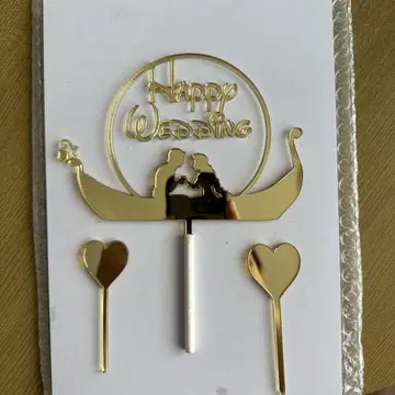 Happy Wedding 케이크 토퍼 골드