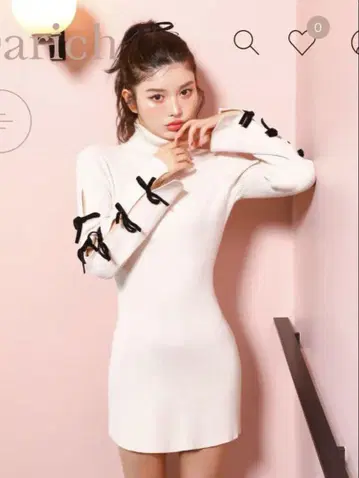 다리치 Darich 암 리본 리브 니트 미니 원피스
