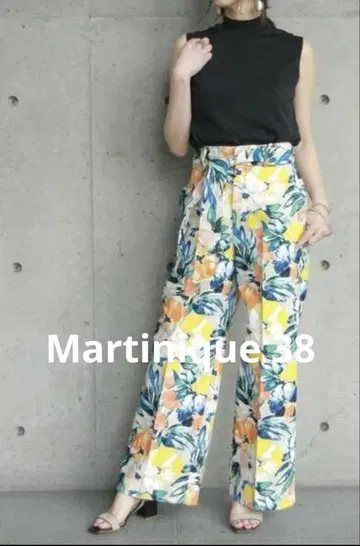 Martinique 플라워 면 팬츠 일본제 벨트 포함 세탁 가능 38