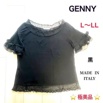 GENNY 반팔 니트 L~LL 블랙 프릴 스웨터 제니 컨디션 최상