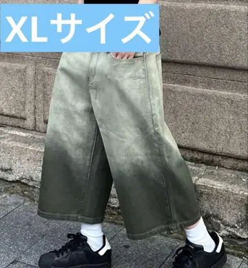 미사용 새상품 올리브 그린 와이드 레그 데님 하프 팬츠