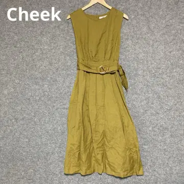 Cheek 린넨 올리브 슬리브리스 롱 원피스