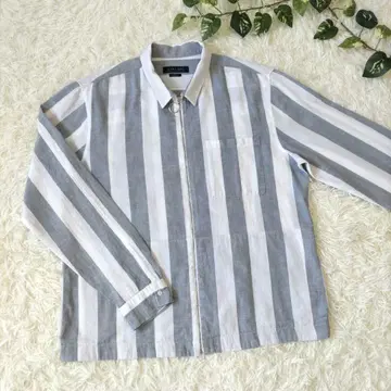 [새상품급] ZARA 풀 집업 스트라이프 컬러 자켓 L 화이트/그레이