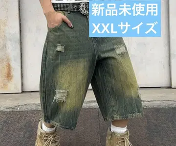 데미지 가공 다크 그린 하프 팬츠
