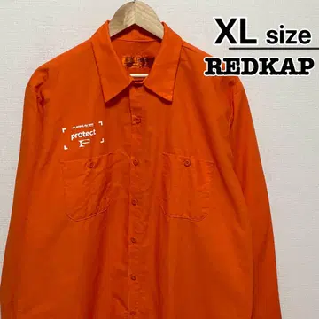 RED KAP 워크 셔츠 긴팔 XL 오렌지 원포인트 프린트 구제 의류