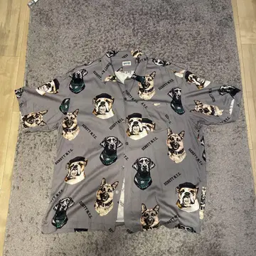 SCHOTT HAWAIIAN SHIRT DOG 강아지 올 패턴 그레이