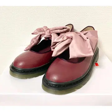 merry jenny 미사용 와인 M 사이즈 새틴 리본 플랫슈즈