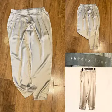 theory luxe 띠어리 럭스 실크 새틴 테이퍼드 팬츠 실버