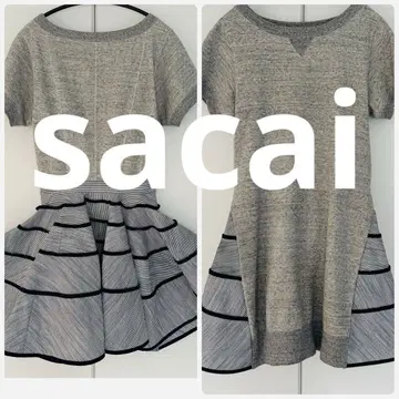 sacai/사카이 맨투맨 x 티어드 백 페플럼 도킹 원피스