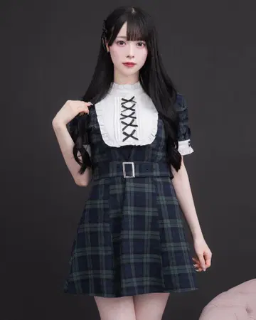 요크 프릴 벨트 반팔 원피스