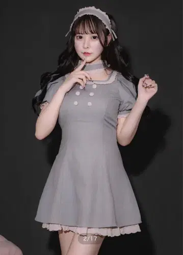 코튼 프릴 초커 인형 원피스 그레이