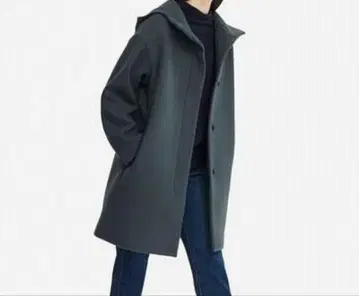 유니클로 울 코트 네이비 후드