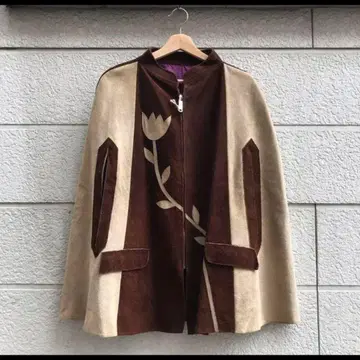 레어 70년대 USA 가죽 케이프 판초 단 하나 vintage