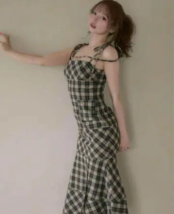 andmary Cecily check long dress