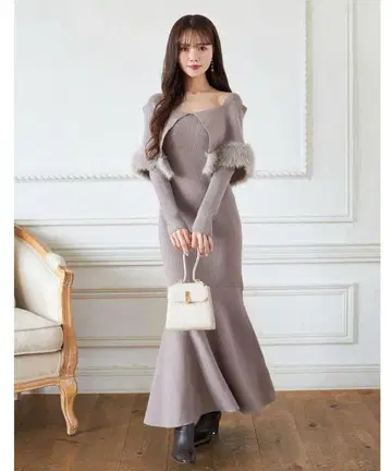 토코 클로젯 케이프 퍼 머메이드 리브 니트 원피스