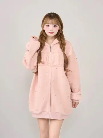 Darich DD 로고 비쥬 지퍼 후드티 핑크