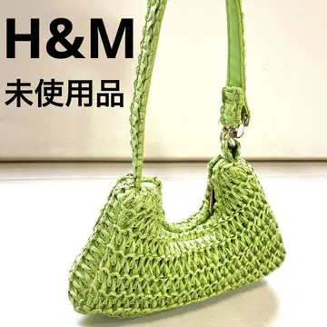 H&M 라피아 뜨개질 디자인 숄더백 그린