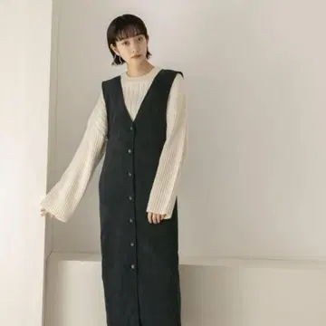 KBF 코듀로이 크로스 오버롤 스커트 네이비