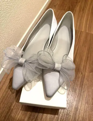 3E 2WAY 시어 리본 플랫 펌프스 그레이 25.5cm