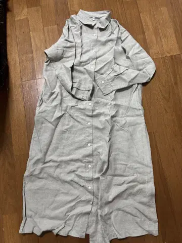 MUJI 워싱 린넨 긴팔 셔츠 원피스 아이보리 M