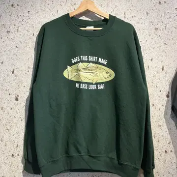 00s GILDAN 프린트 크루넥 맨투맨 물고기 피쉬 그린