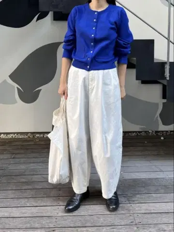 화이트 와이드 팬츠 코튼 혼방