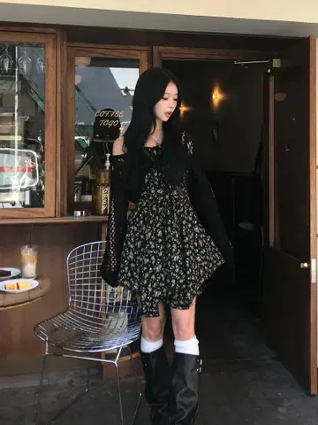 emmy 언밸런스 헴 플라워 미니 원피스
